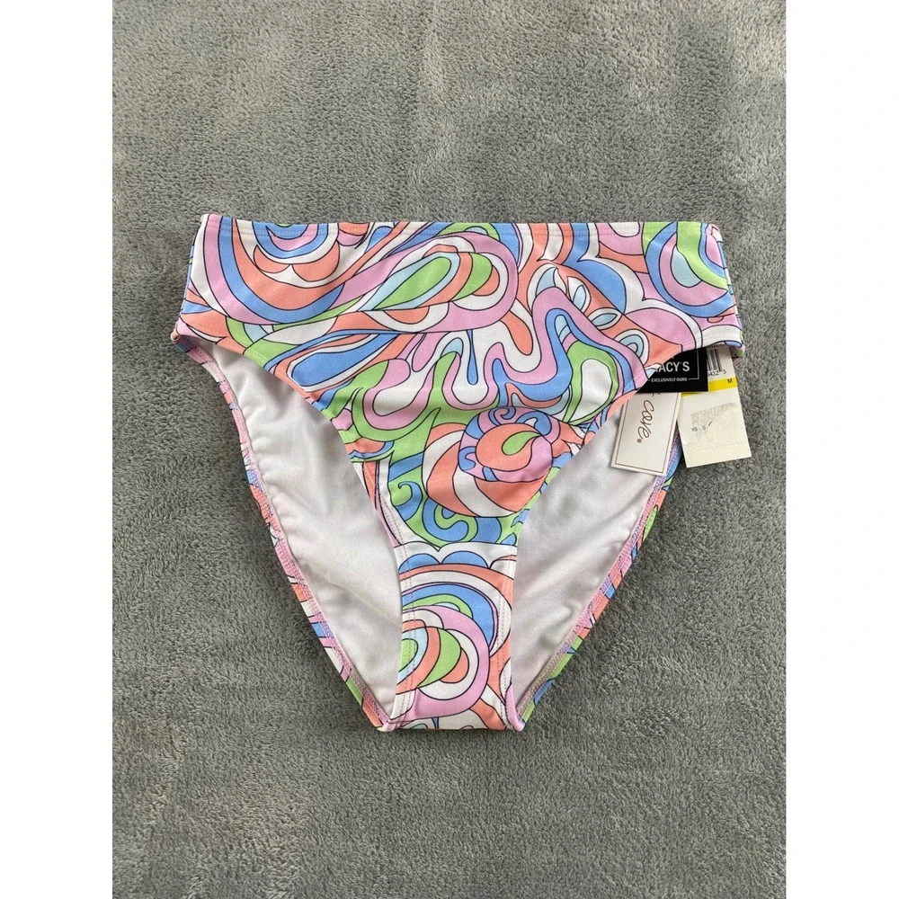 Salt + Cove Womens High Waist Bikini Bottoms Psychedelic Swirl Multi Color Sz M